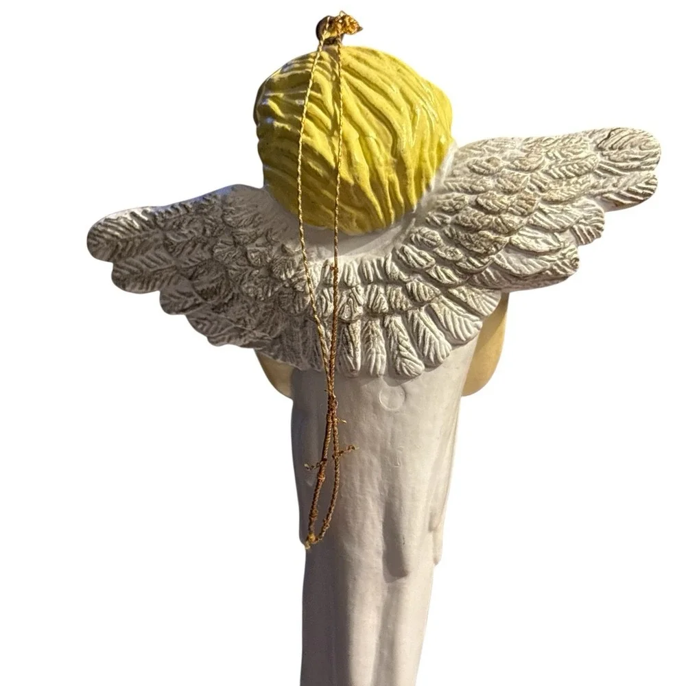 Vintage Angel Icicle Ornament Holding Bell Christmas Plastic‎ Cherub Religious